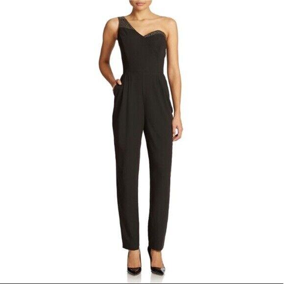 GUESS Ladies Jet Black Studded One Shoulder Pant Romper, Size 0, $118, NWT - Picture 1 of 9